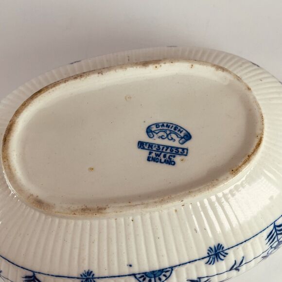 F Winkle FW & Co Danish Oval Vegetable Salad Serving Bowl Dish Flow Blue 9.5"x7" - Picture 14 of 14